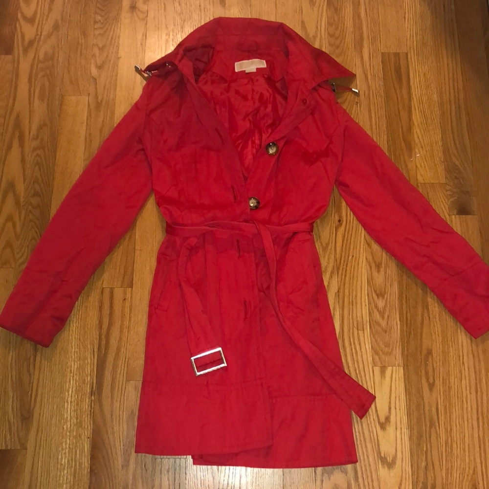 Red Michael kors rain or trench coat
